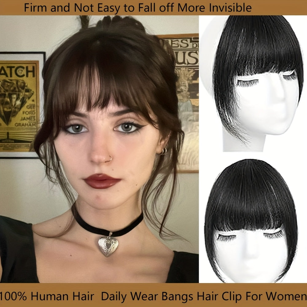 Elegant French-Style Clip-In Bangs with Sideburns, 100% Human Hair, Lightweight & Seamless for Women - Perfect for Daily Wear & Easy Styling, Bangs Clip, Human Hair