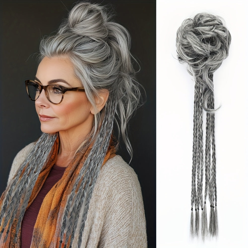 Women'S Silvery Gray Long Braid Ponytail Extension - High Temperature Fiber, Natural Look, Easy Attach, Everyday Synthetic Hairpiece for Women, Ponytail Extensio