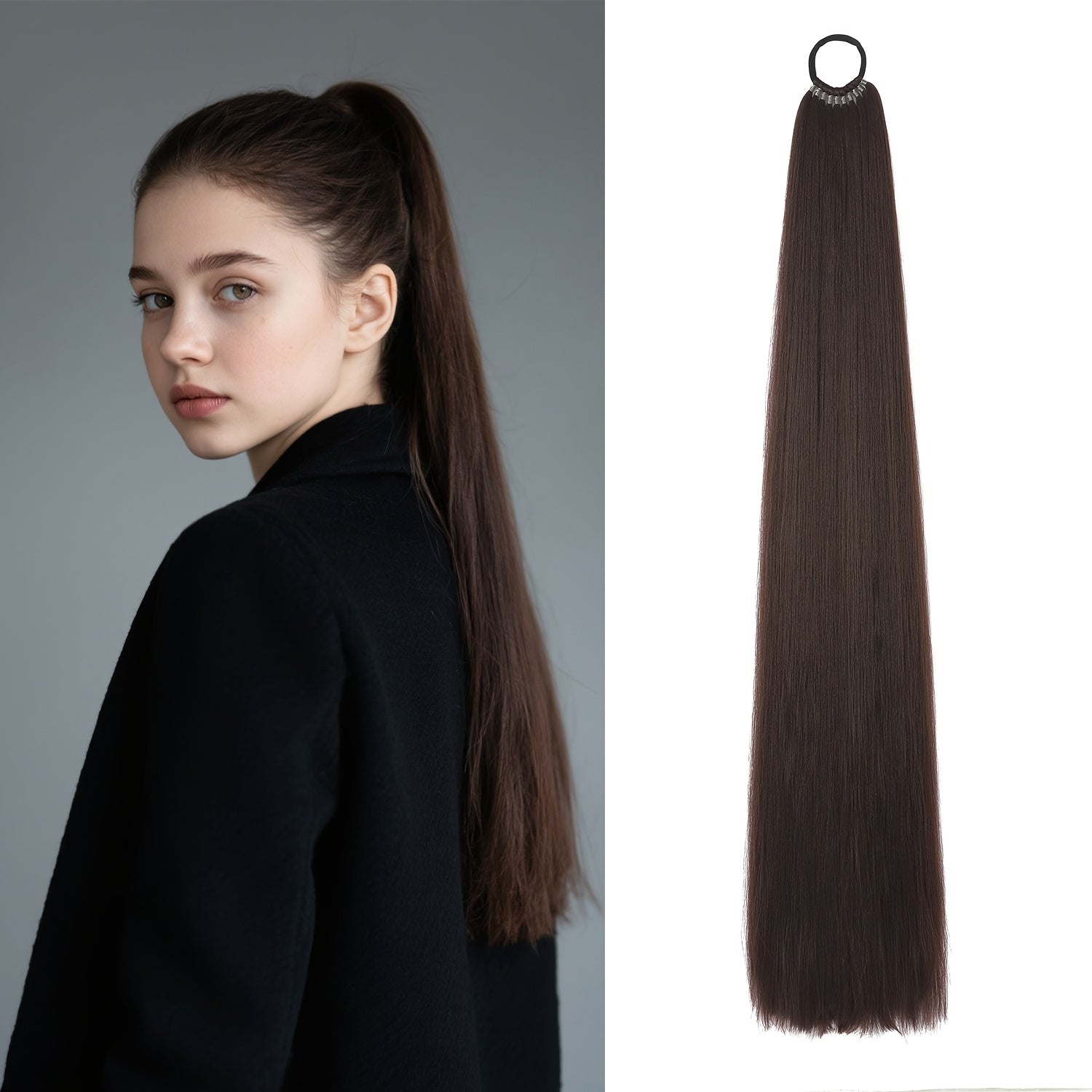 LEHAN 86.36cm Straight Synthetic Ponytail Extension for Women - Easy-to-Use, Durable High-Temperature Fiber Hairpiece for Everyday Style, Black, Ponytail Hair Extensions, Versatile Hairpiece, Natural Look Hairpiece, Synthetic Hair Fiber