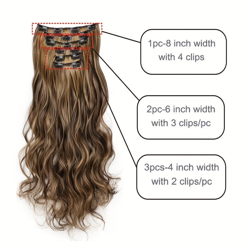 6Pcs/Set 16 Clips Heat Resistant Synthetic Hairpieces for Women - Long Wavy Hairstyle Hair Extensions
