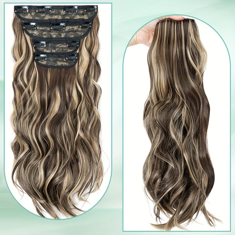 Balayage 55.88 cm Clip In Hair Extensions 4pcs Long Wavy Thick Highlighted Clip In Hairpieces Curly Synthetic Full Head Hair Extension for Women Daily Use Brown Bleach Blonde Black Christmas And Halloween Gift