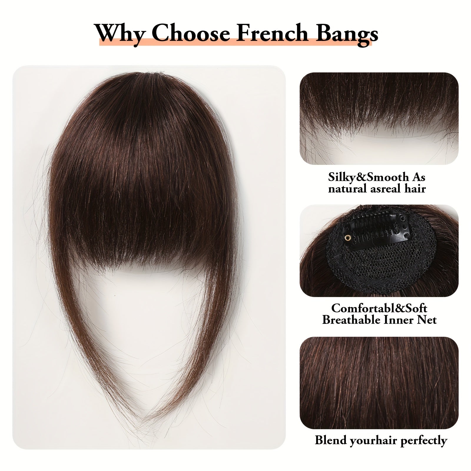 100% Human Bangs Hair Clip in Bangs Real Human Hair Wispy Bangs Hair Length 10.16 cm Net Weight 9 grams Hairpieces for Women Clip on Air Bangs Flat Neat Bangs Hair Extension for Daily Wear Natural Soft