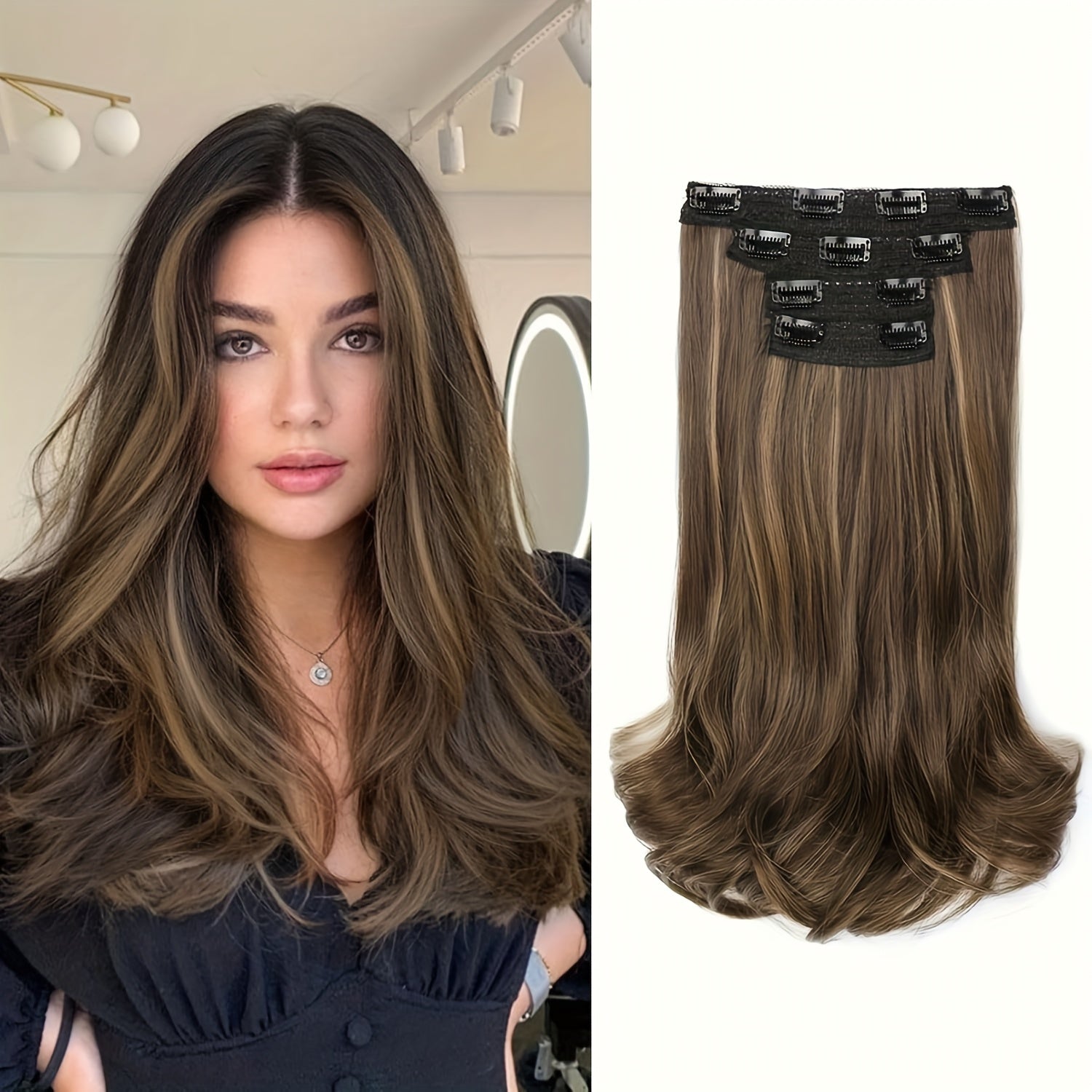 [Wavy Hair Extensions] 4pcs NAYOO Clip-In Short Beach Wavy Hair Extensions | Invisible Lace Weft, Natural Soft Hairpieces for Women, 14" Heat-Resistant Synthetic Hair, Easy Apply & Style for Everyday & Special Occasions