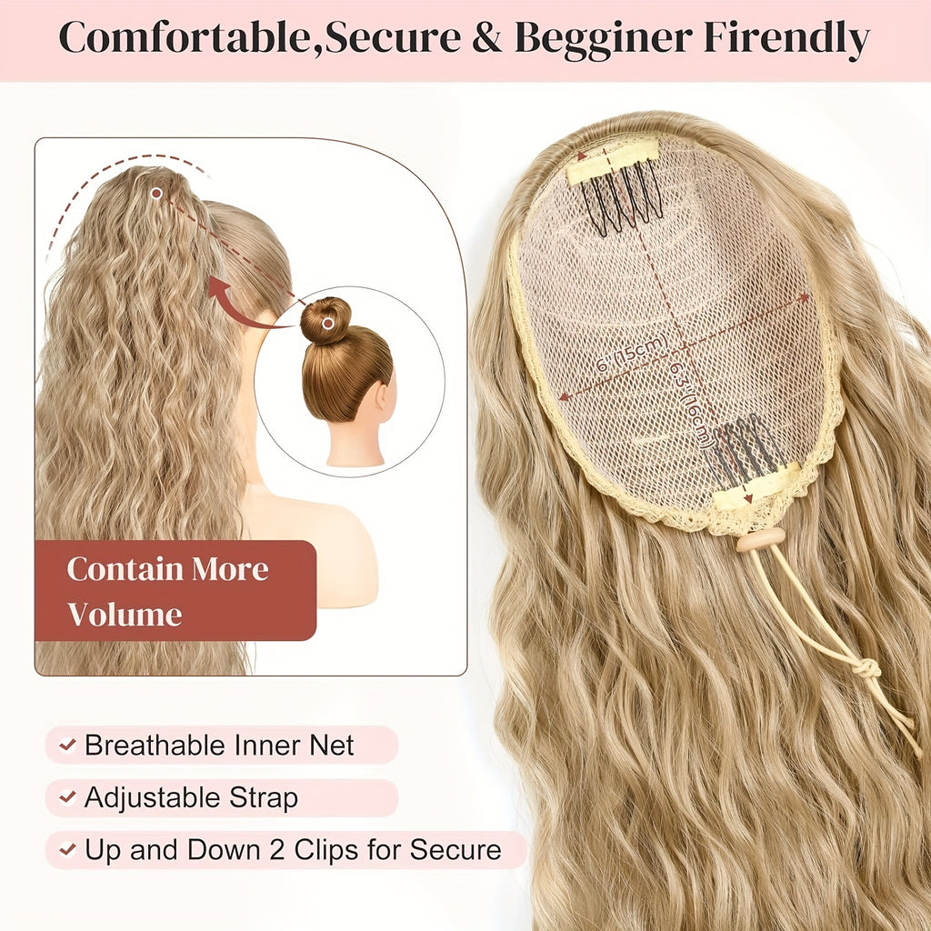Ponytail Extension, 34" Long Wavy Drawstring Ponytail Extensions, Softer Lighter Synthetic Clip In Hair Extensions Hairpiece For Women Halloween Christmas