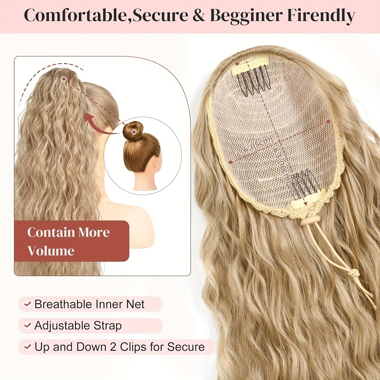 Ponytail Extension, 34" Long Wavy Drawstring Ponytail Extensions, Softer Lighter Synthetic Clip In Hair Extensions Hairpiece For Women Halloween Christmas