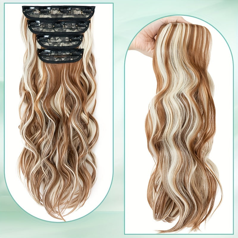 Balayage 55.88 cm Clip In Hair Extensions 4pcs Long Wavy Thick Highlighted Clip In Hairpieces Curly Synthetic Full Head Hair Extension for Women Daily Use Brown Bleach Blonde Black Christmas And Halloween Gift