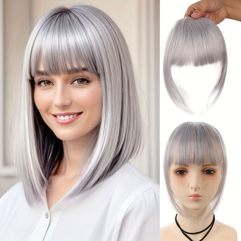 Synthetic Manga Air Bangs with BB Clip - Straight Hairpiece for Women, Easy Clip-In Temporary Hairstyle for All Occasions, Kawaii Hair Clips, Quick Hair Transformation, Sleek Hair Accessory, Secure Attachment, Daily Wear Accessory