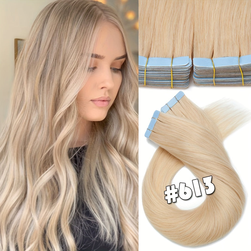 25g/pack 10pcs Tape In Hair Extensions Human Hair Real Human Hair Tape In Extensions Straight Skin Weft100% Remy Seamless Human Hair Extensions For Women 30.48-60.96 cm