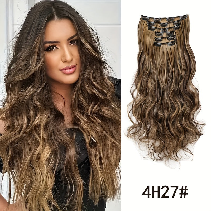 6Pcs/Set 16 Clips Heat Resistant Synthetic Hairpieces for Women - Long Wavy Hairstyle Hair Extensions