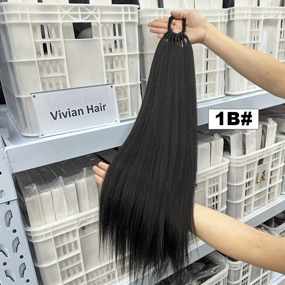 [Yaki Straight Ponytail] 28-Inch Yaki Straight High-Temperature Synthetic Ponytail Extension | Elastic Rubber Band Attachment | Versatile & Durable for Daily Use, Ponytail Hair Extensions