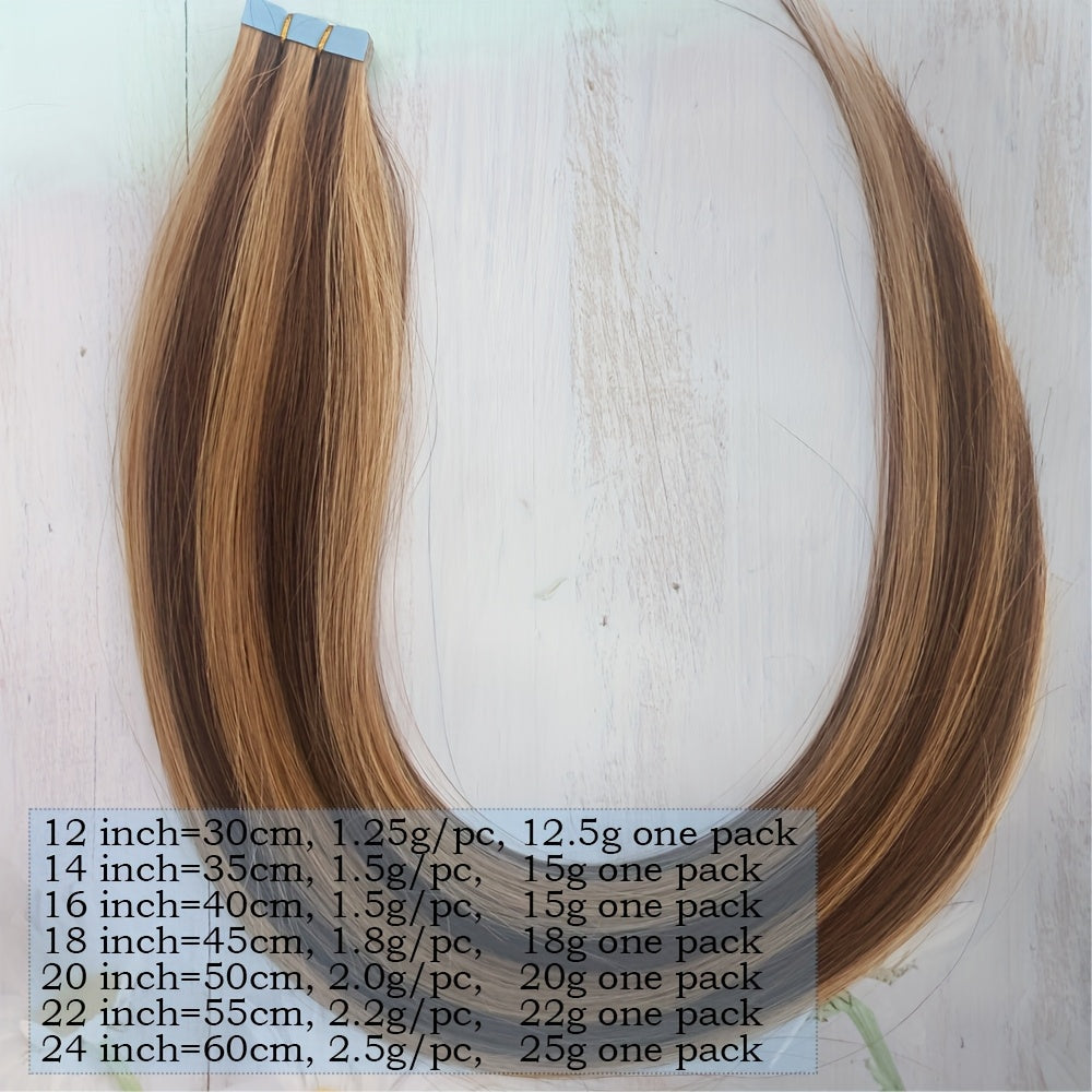 10pcs Mini Tape-In Hair Extensions Human Hair Balayage Blonde Highlights Straight Remy Human Hair Extensions for Women - Easy to Apply & Style, Natural Look for All Light Beige Tones, Versatile Styling Options, Easytoapply Tapes