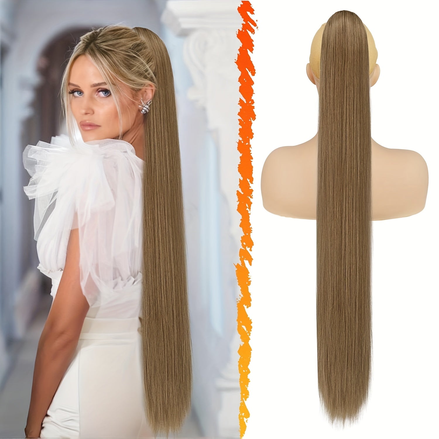 BARSDAR Brown Ponytail Extension, 86.36 cm Long Straight Drawstring Ponytail Hair Extensions Synthetic Clip In Pony Tails Hairpieces Fake Straight Ponytail For Women Girls Daily