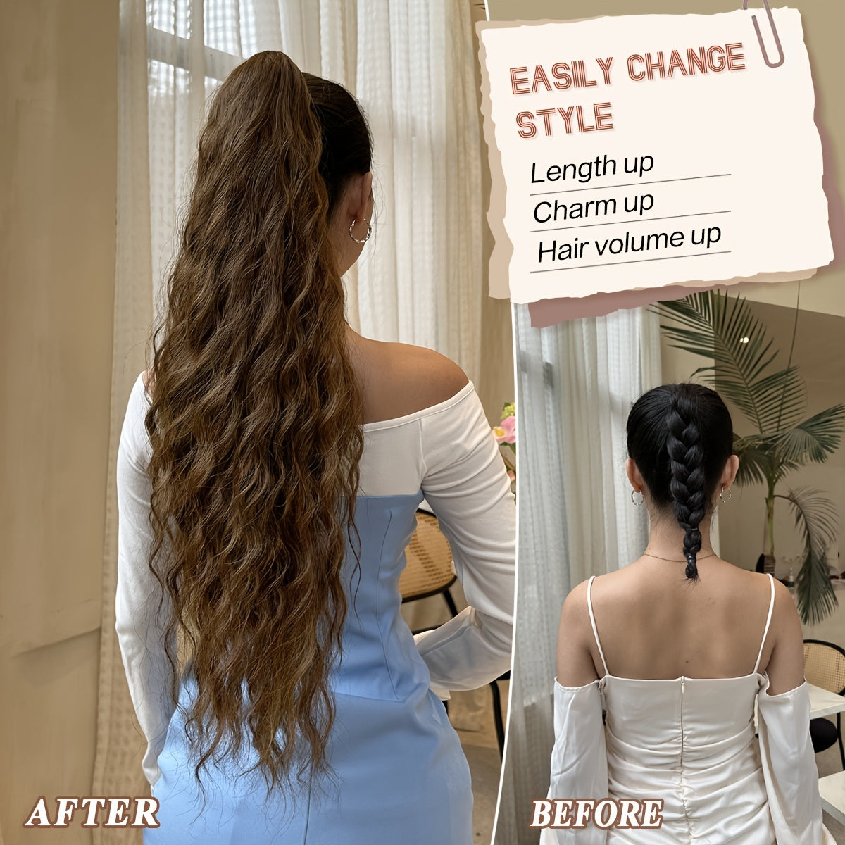 Claw shaped ponytail extension dark brown 71.12 cm water wave heat-resistant fiber synthetic ponytail wig, suitable for short hair accessories for Women's daily use