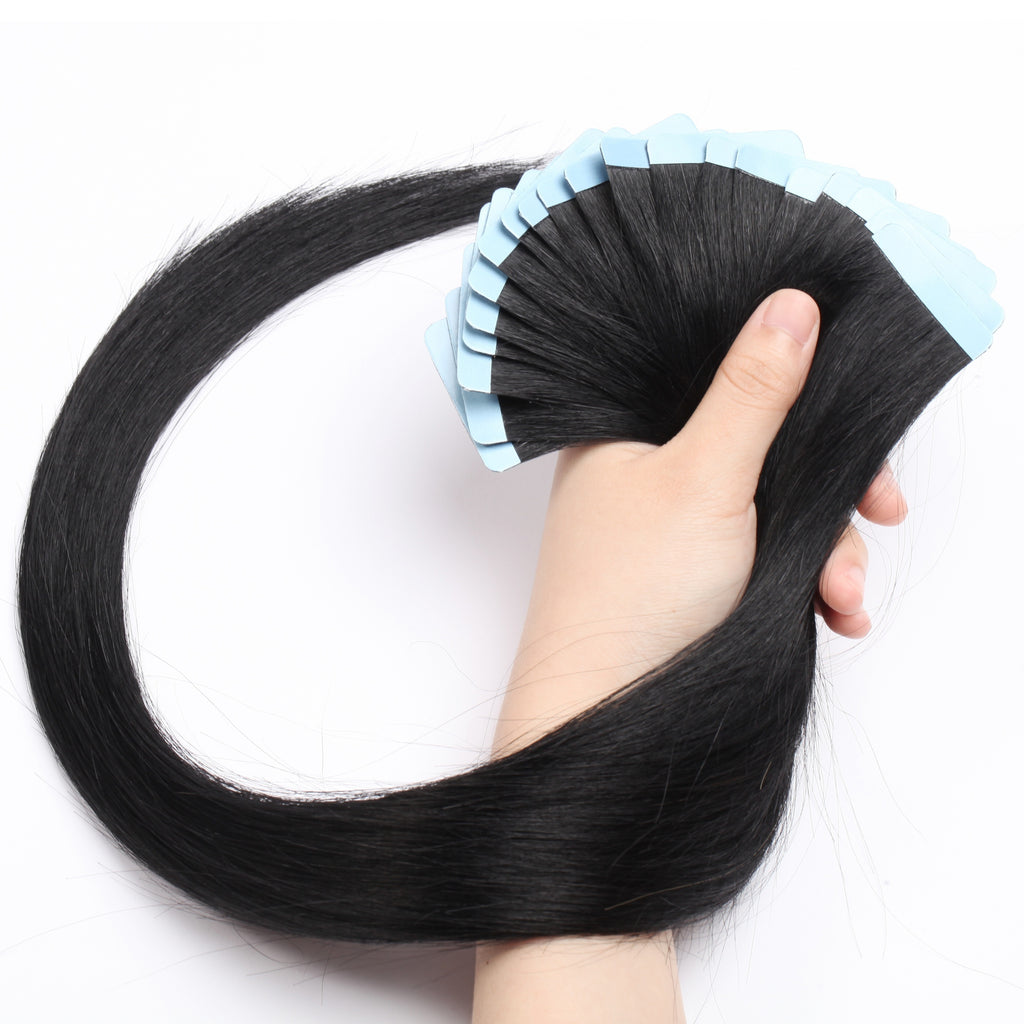 BENEHAIR Tape In Hair Extensions Human Hair 100% Remy Human Hair Extensions Silky Straight For Fashion Women 10 Pcs/Package Dark Brown Black 20G-25G