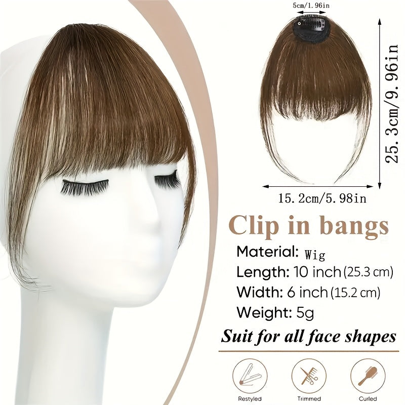 1pc Women'S Chic Clip-In Bangs, Lightweight Natural Look Loose Curl Multi-Style Basic Fashion Mini Hairpiece, High Temperature Fiber