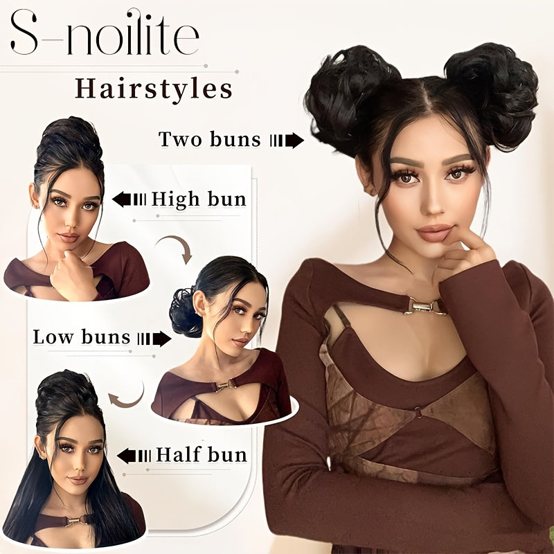 Heat-Resistant Synthetic Fiber Messy Bun Short Curly Ponytail Extension with Elastic Band - Secure Clip-In Hairpiece for Women with Thinning Hair, Natural Volume & Warm Brown/Blonde/Black/Red/Beige/Champagne Blonde Options, Hair Accessories
