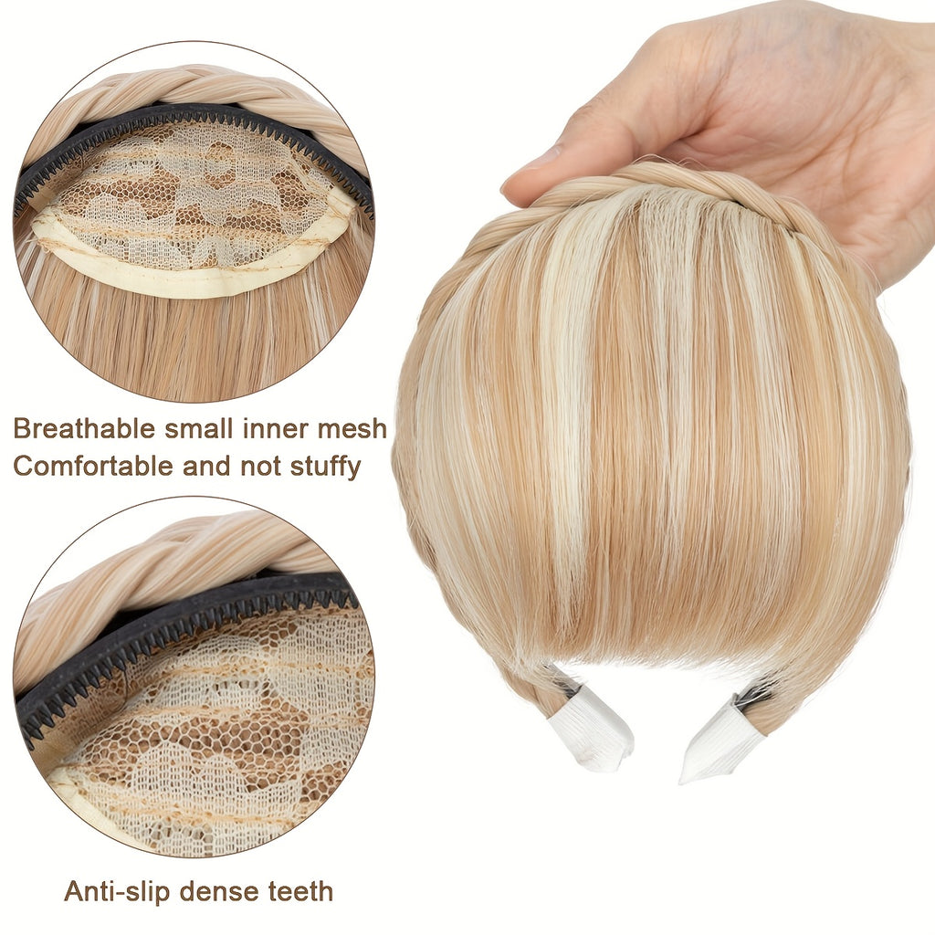 High-Top Hair Accessory 1pc Multi-Color Available Women's Synthetic Clip-In Bangs, Braid Design - Versatile Bangs Piece Suitable for All Hairstyles, Wearable for Daily And Date Outings Halloween