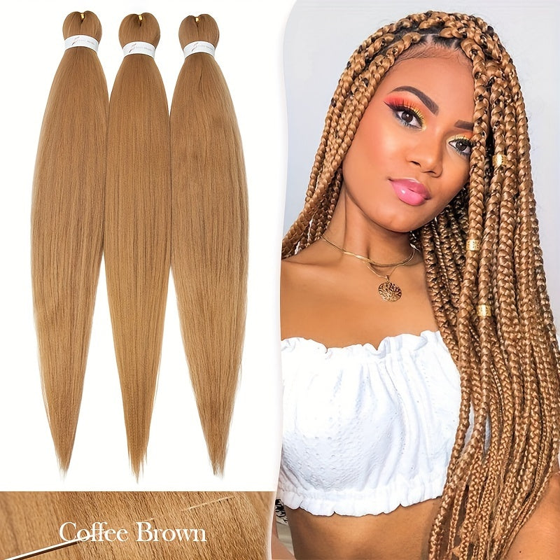 3 Bundles, Soft Synthetic Fiber EZ Braid Professional Pre-Stretched Braiding Hair Extensions, Yaki Texture, Long Lasting Freshness, No Shedding, Unisex-Adult, Crochet For Bohemian Braids Goddess Faux Locs Water Wave Passion Twist Fluffy Natural Ombre