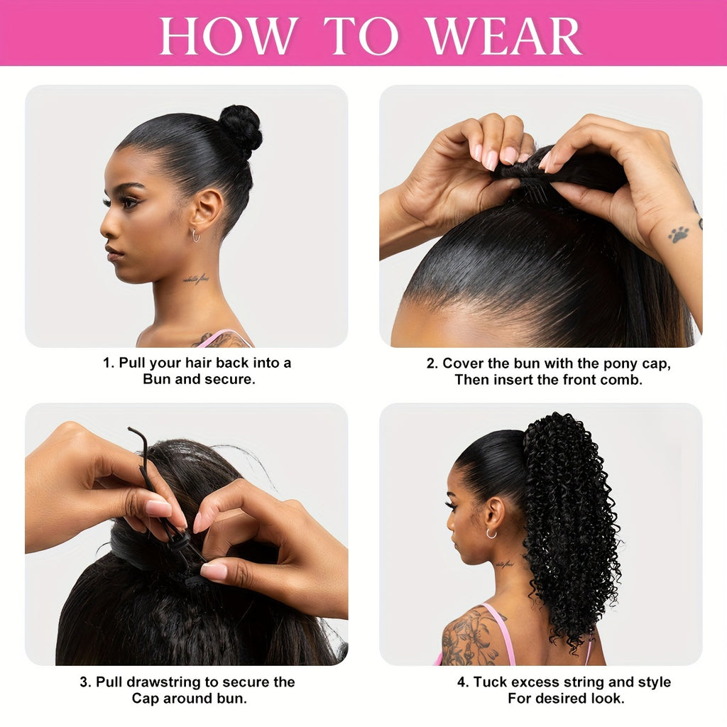 Kinky Curly Drawstring Ponytail Extension For Women 16 Inch Synthetic Clip In Wavy Pony Tail