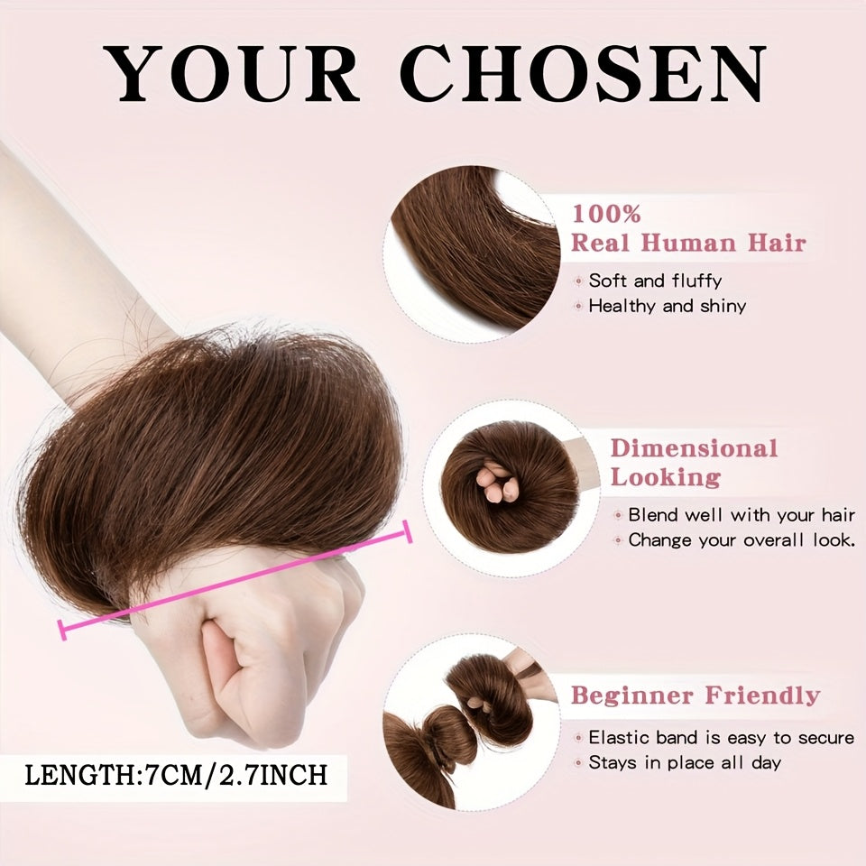 Fringe Air Bangs 1 with Sideburns+1 Messy Hair Bun, Hair Clip In Hair Extensions- All- Handmade Textile Process Heat Resistant Hairpieces for Women/ Girls, Upgrade Your Look Instantly
