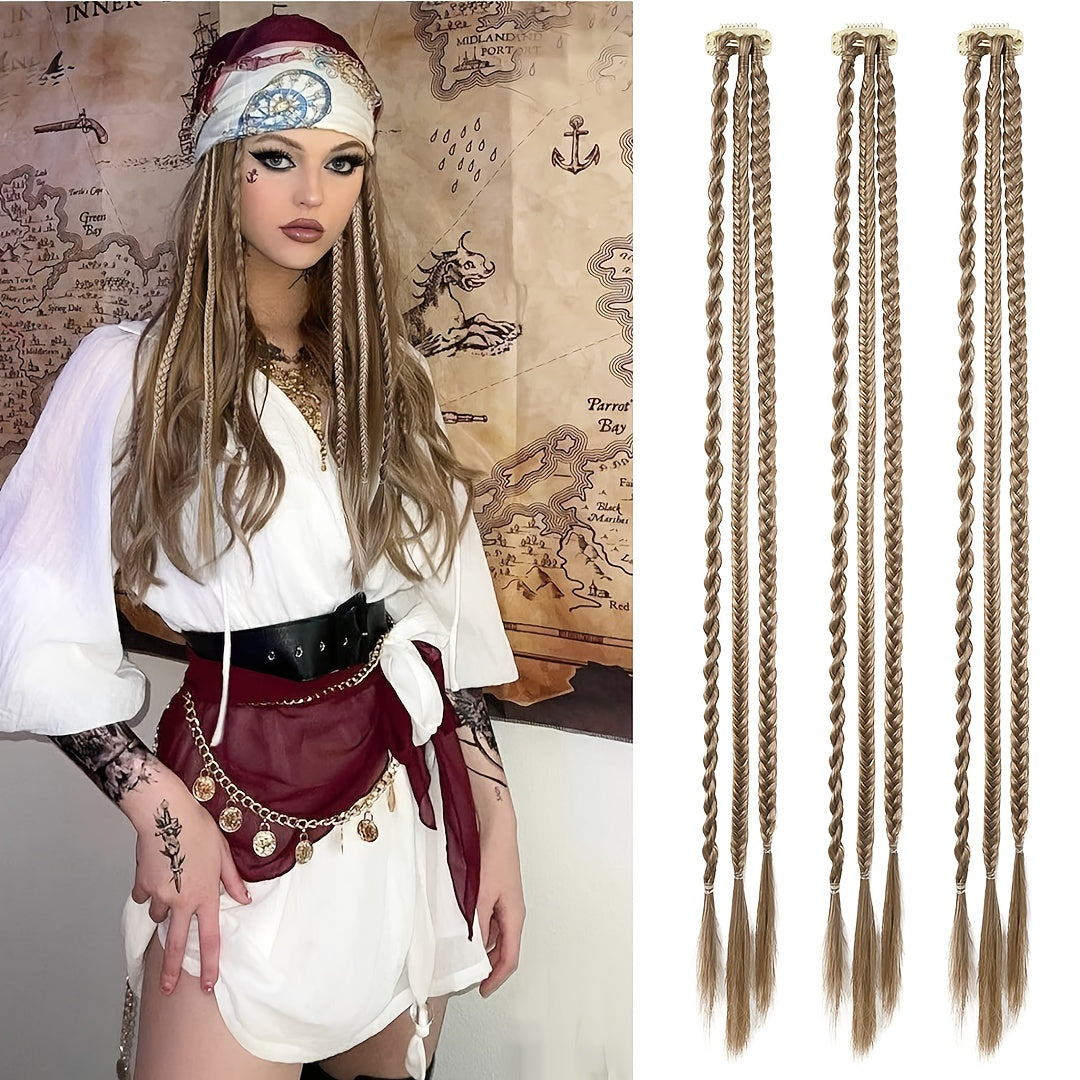 Braid Hair Extensions, 3pcs Clip in Hair Extensions Baby Braids, 3 Braids on One Clip 6 Braids Total, 22" Long Natural Soft Synthetic Hairpieces for Women