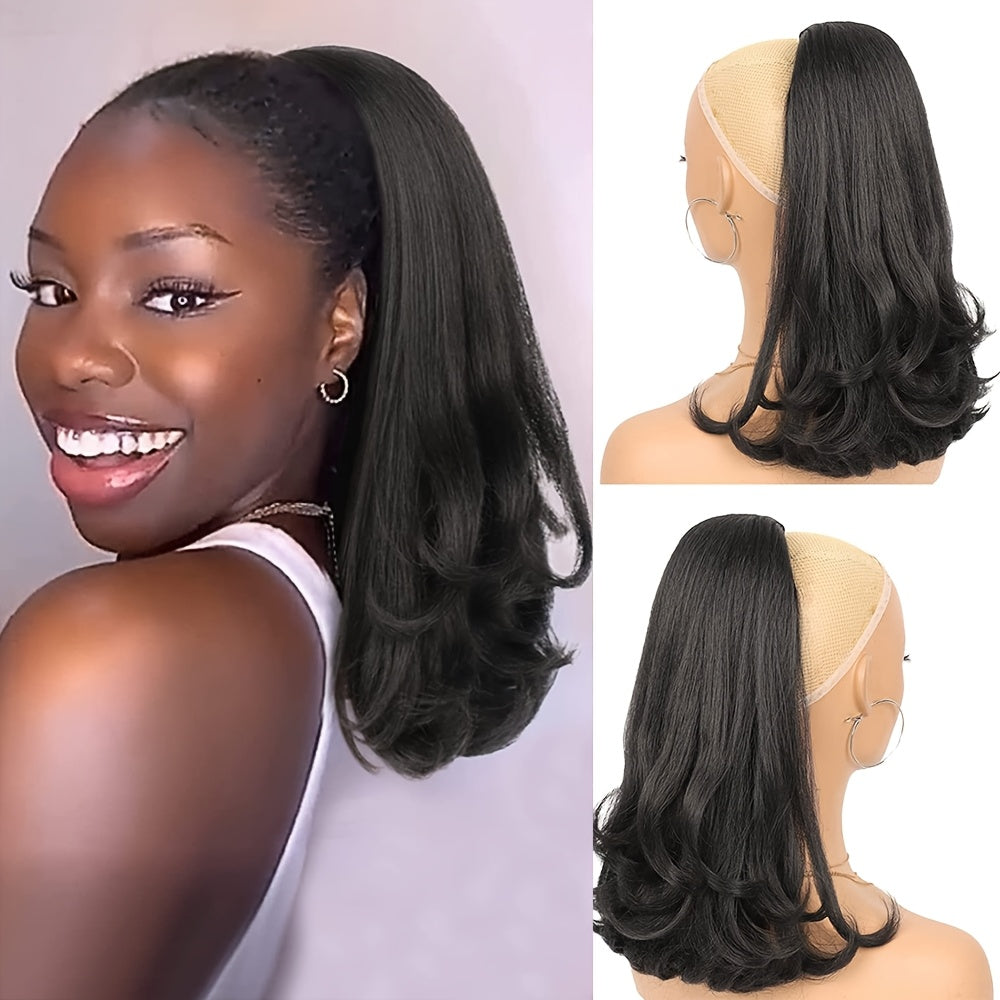 Heat-Resistant Synthetic Yaki Straight Ponytail Extension Tail - 16 Inch Natural Black Drawstring Ponytail Hair for Women, Elegant Bun Hairpiece for Weddings, Parties & Daily Use, Ponytail Hair Extensions