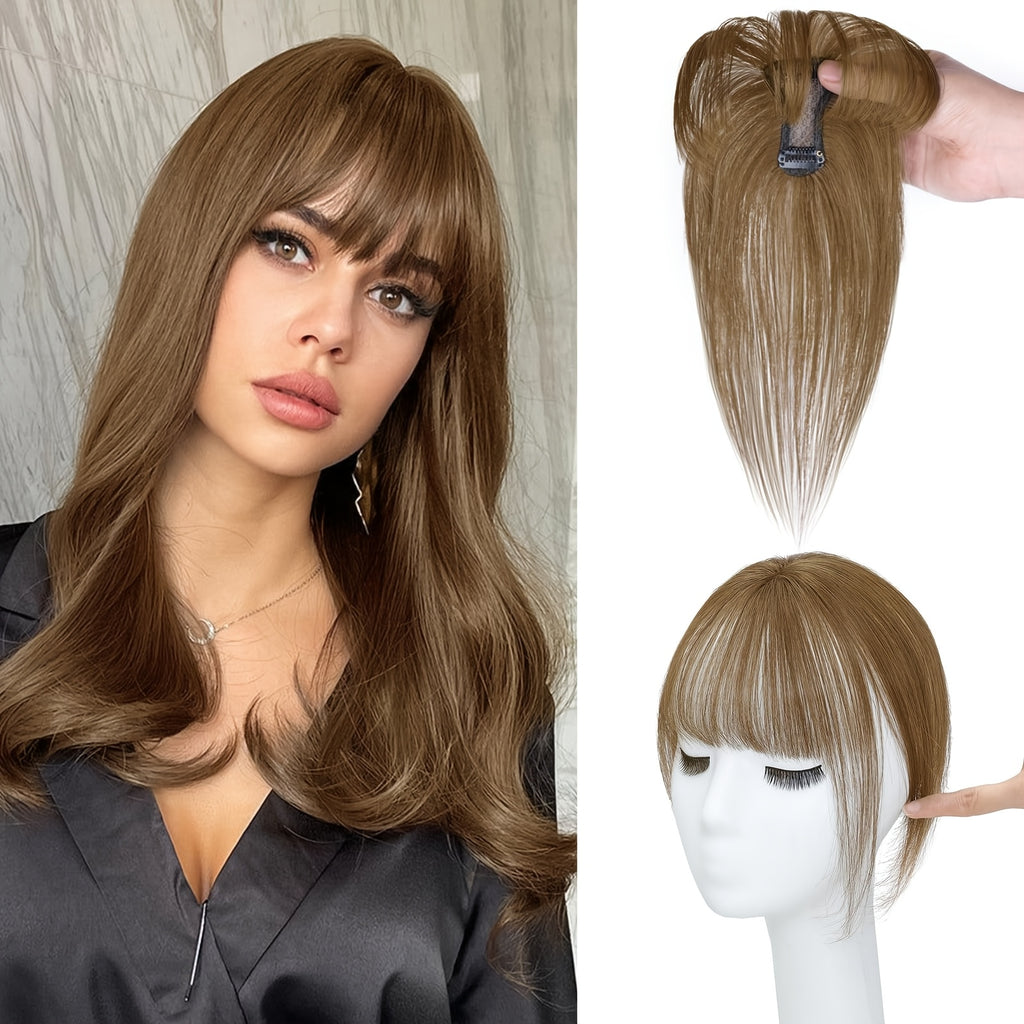 BIGTRSE 360° 3D Bangs Hair Clip - 100% Real Human Hair Topper with Straight Bangs & Side Swept Bangs, Natural Look for Women, Easy Clip-On for Daily Wear, Versatile Hairpiece, Sleek Hairpiece, Secure Hairpiece