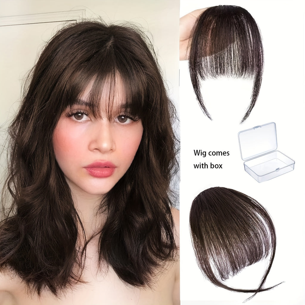 100% Real Hair Clip Style Bangs with Storage Box, Thin Bangs Clip Style Air Bangs, Sideburns and Fine Bangs Hair Extension Suitable for Women's Daily Use Hair Accessories