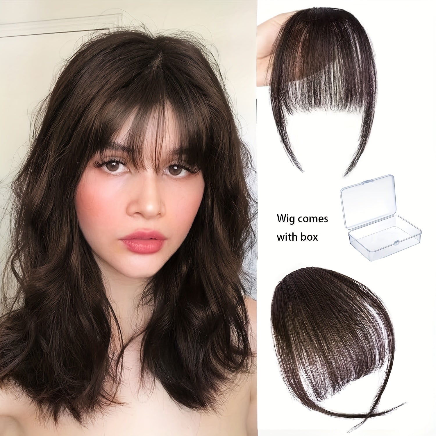 100% Real Hair Clip Style Bangs with Storage Box, Thin Bangs Clip Style Air Bangs, Sideburns and Fine Bangs Hair Extension Suitable for Women's Daily Use Hair Accessories