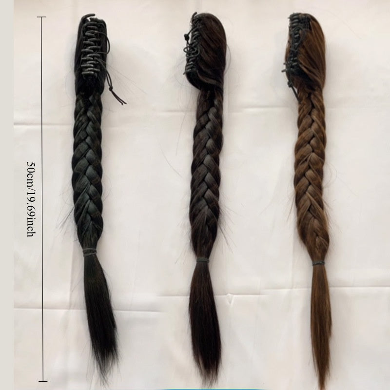 Large Claw Clip Long Handmade Braided Fishbone Ponytail Extension, High Temperature Fiber, Elegant Style for Wome