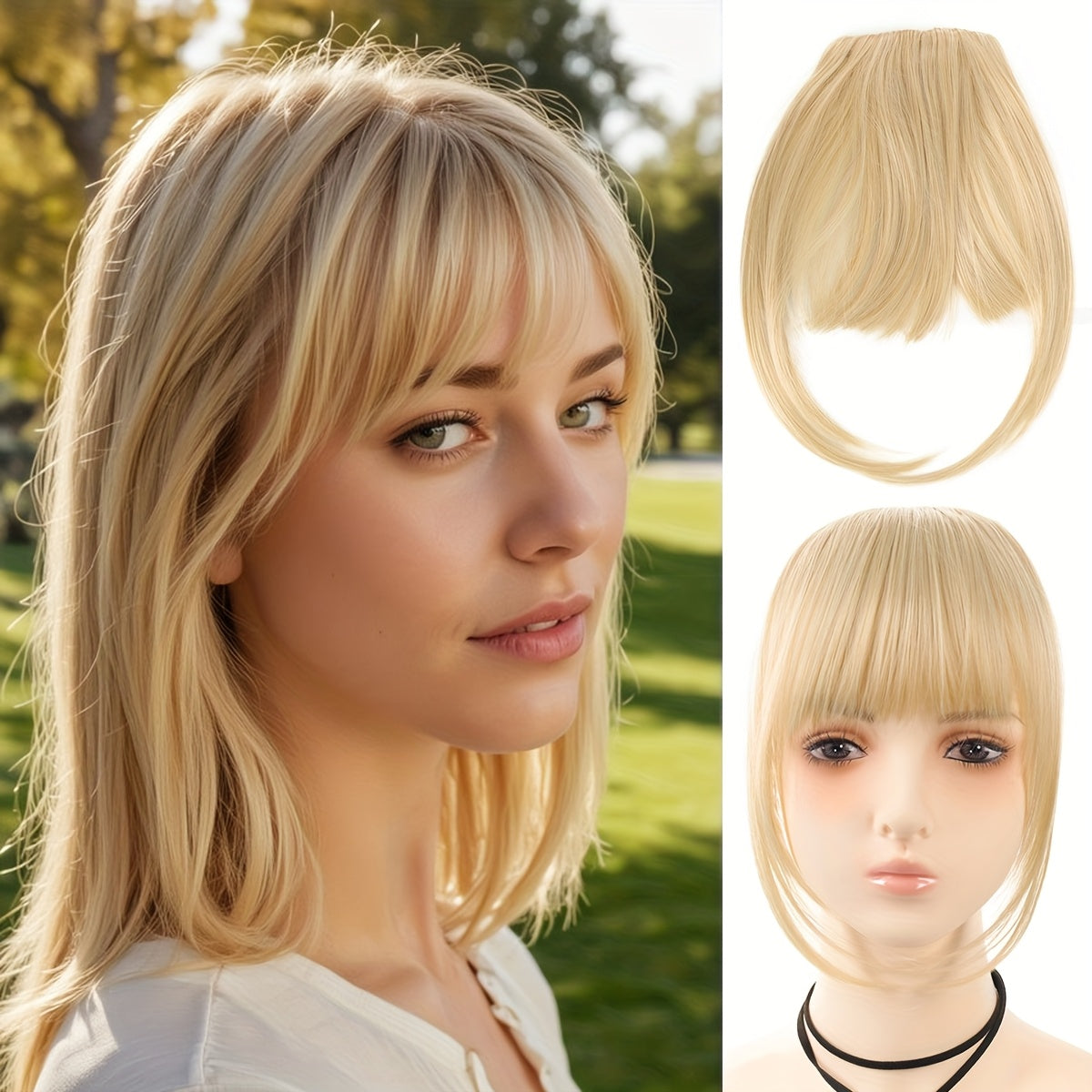 Synthetic Manga Air Bangs with BB Clip - Straight Hairpiece for Women, Easy Clip-In Temporary Hairstyle for All Occasions, Kawaii Hair Clips, Quick Hair Transformation, Sleek Hair Accessory, Secure Attachment, Daily Wear Accessory