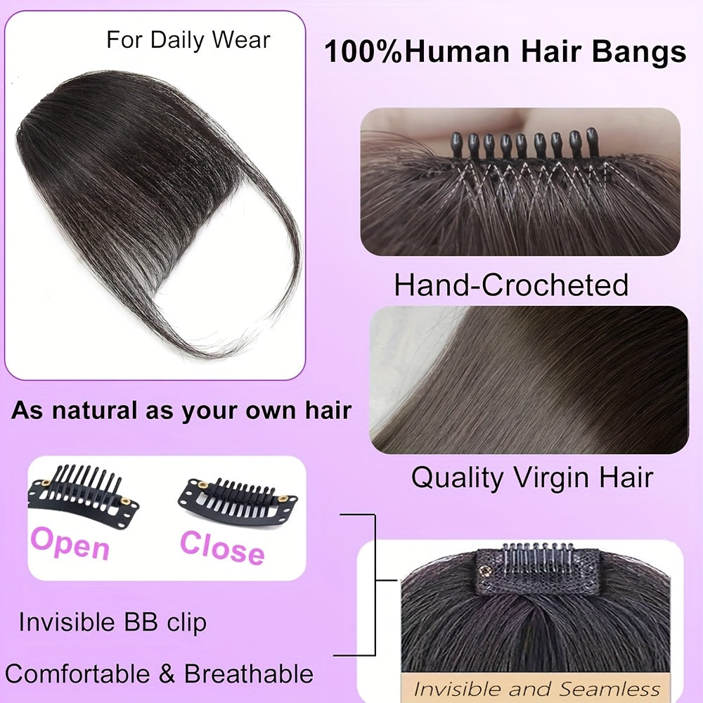 Clip-In Bangs - Invisible & Seamless Lightweight 100% Human Hair, Wispy Bangs with Sideburns, Natural Curved Hair Extensions for Women, Daily Wear & Stylish Look, Stylish Hair Accessory | Natural Hair Look | Lightweight Hairpiece, Hair Extensions