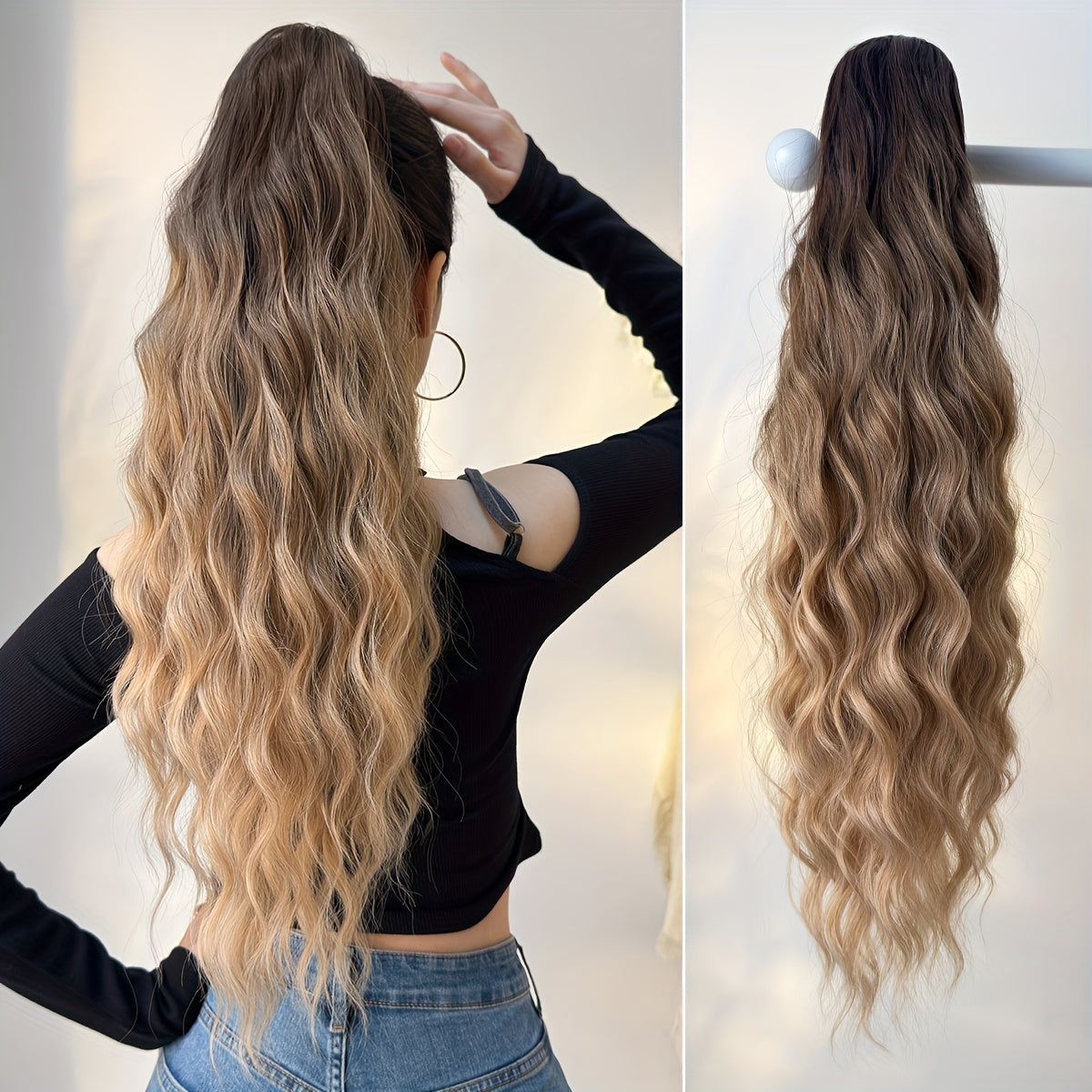 [Heat-Resistant] 26-Inch Long Wavy Ponytail Extension | Made from Heat-Resistant Synthetic Fibers | Perfect for Daily Use by Women