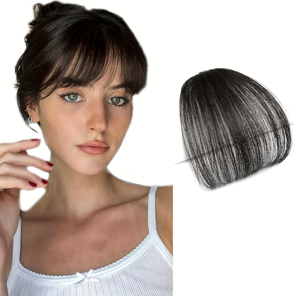 1pc Unisex Straight Human Hair Air Bangs Clip-In Hair Extensions, Heat Resistant, All-Handmade Textile Process, Basic Style for Women