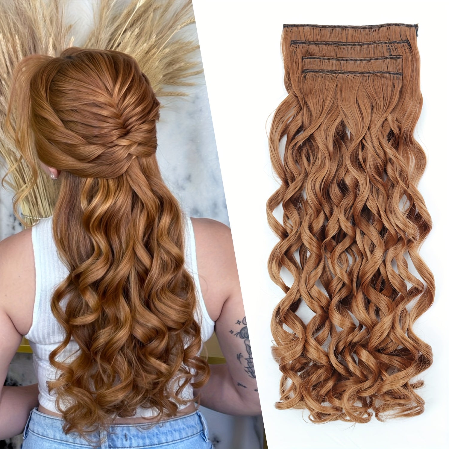 4pcs Clip-In Hair Extensions, 20 Inch Long Wavy Synthetic Fiber Wigs, Body Wave Style for Women, Perfect for Daily Use and Halloween Celebrations, Daily Hair Use | Elegant Wavy Hair | Synthetic Fiber Wigs, Hair Wigs