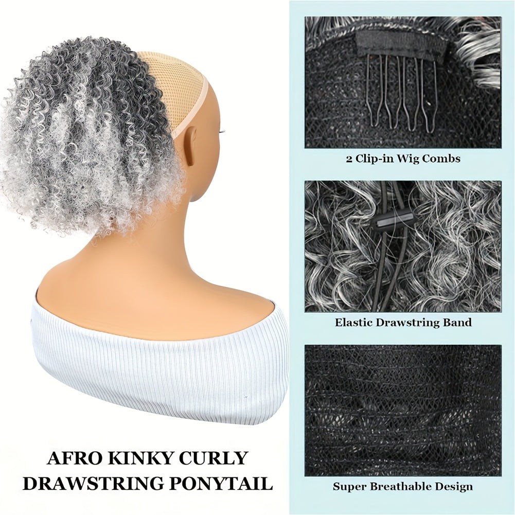 25.4 cm Synthetic Curly Ponytail Hair Extension for Women - Kinky Curly Drawstring Ponytail, Clip-In Fake Ponytails for Daily Use, Natural Look, Easy to Style, Daily Hair Extension | Elegant Hairpiece | Secure Fit Ponytail, Ponytail Wig