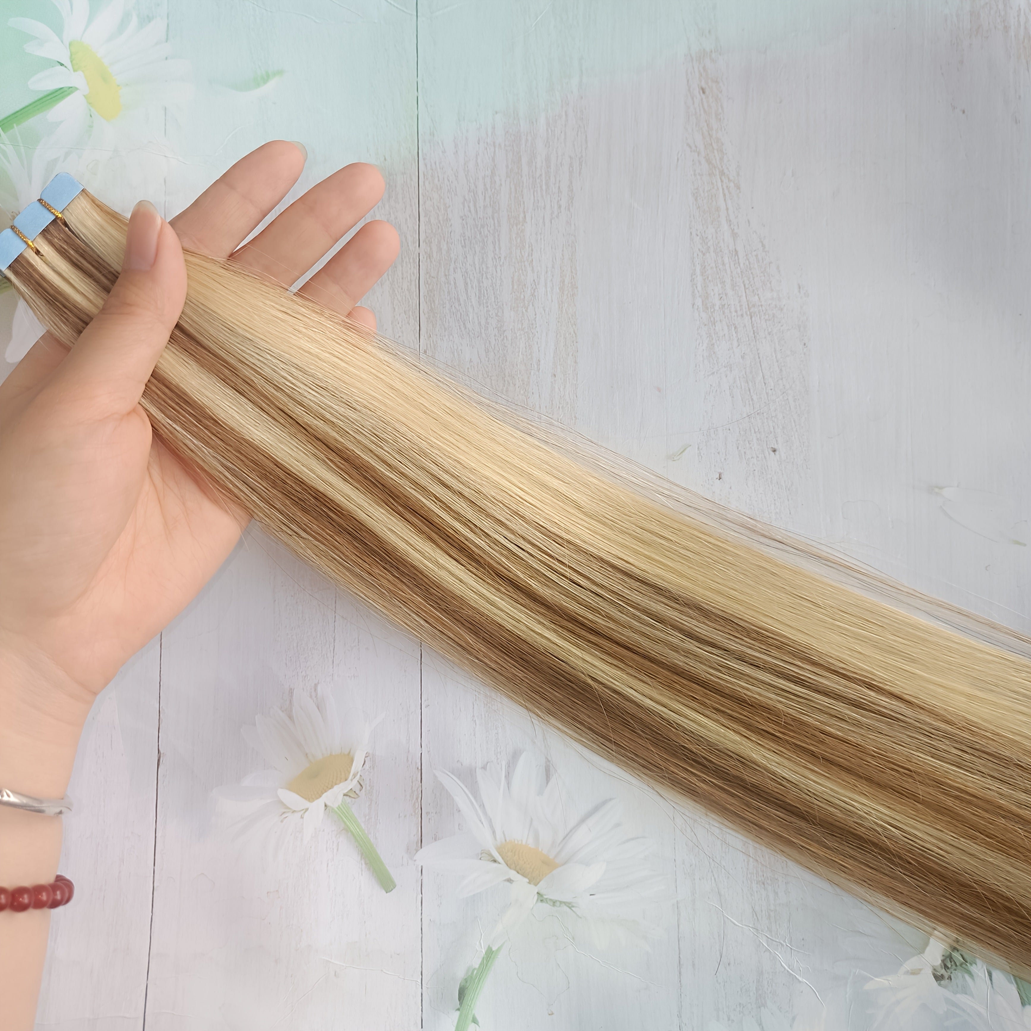 10pcs Light Brown Straight Remy Human Hair Extensions - Mini Tape-In, Easy to Apply & Style, Elegant Women'S Hairpieces for Thick Extensions, Stylish and Natural-Looking