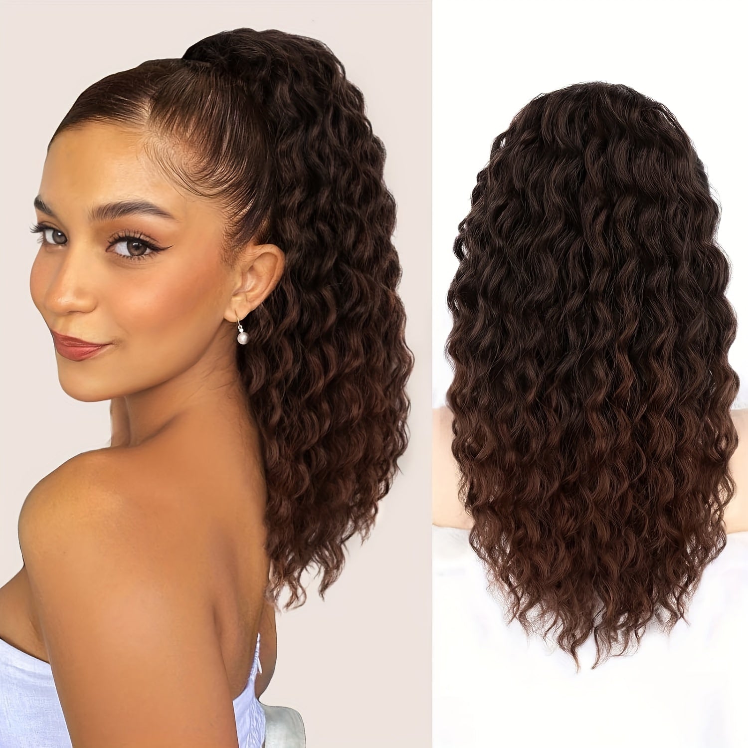 Curly Ponytail Extension Drawstring Ponytail for Women Black Mixed Ginger Curly Clip in Hair Extensions 20/26 Inch Ponytail Extension Synthetic Hairpiece for Daily Party