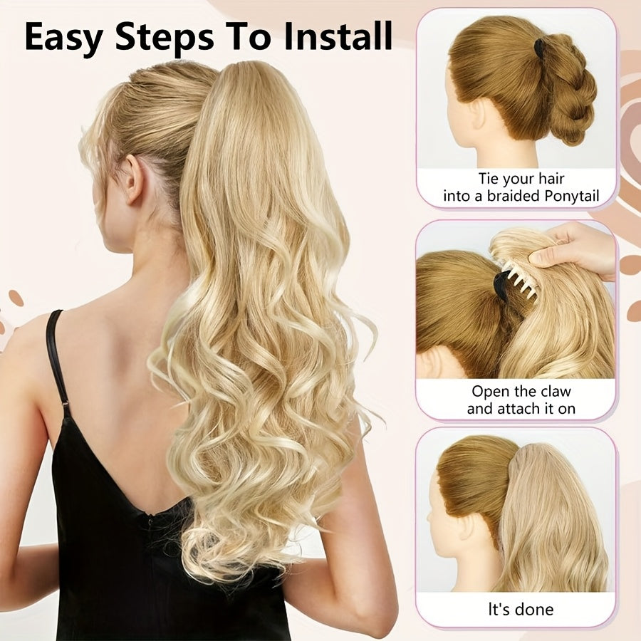 1pc Long 60.96cm Clip-In Ponytail Hair Extensions - Heat-Resistant Synthetic Ponytail with Jaw Clip, Dark Brown/Blonde/Gray/Black/Beige/, Volume & Dimension for Parties, Everyday, Special Events - Women's Hairstyle Addition