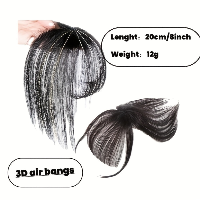 Elegant Clip-In 3D Bangs Hairpiece for Women - Synthetic French Fringe with Temples, Natural-Looking Air Bangs for Daily Wear, Versatile Styling