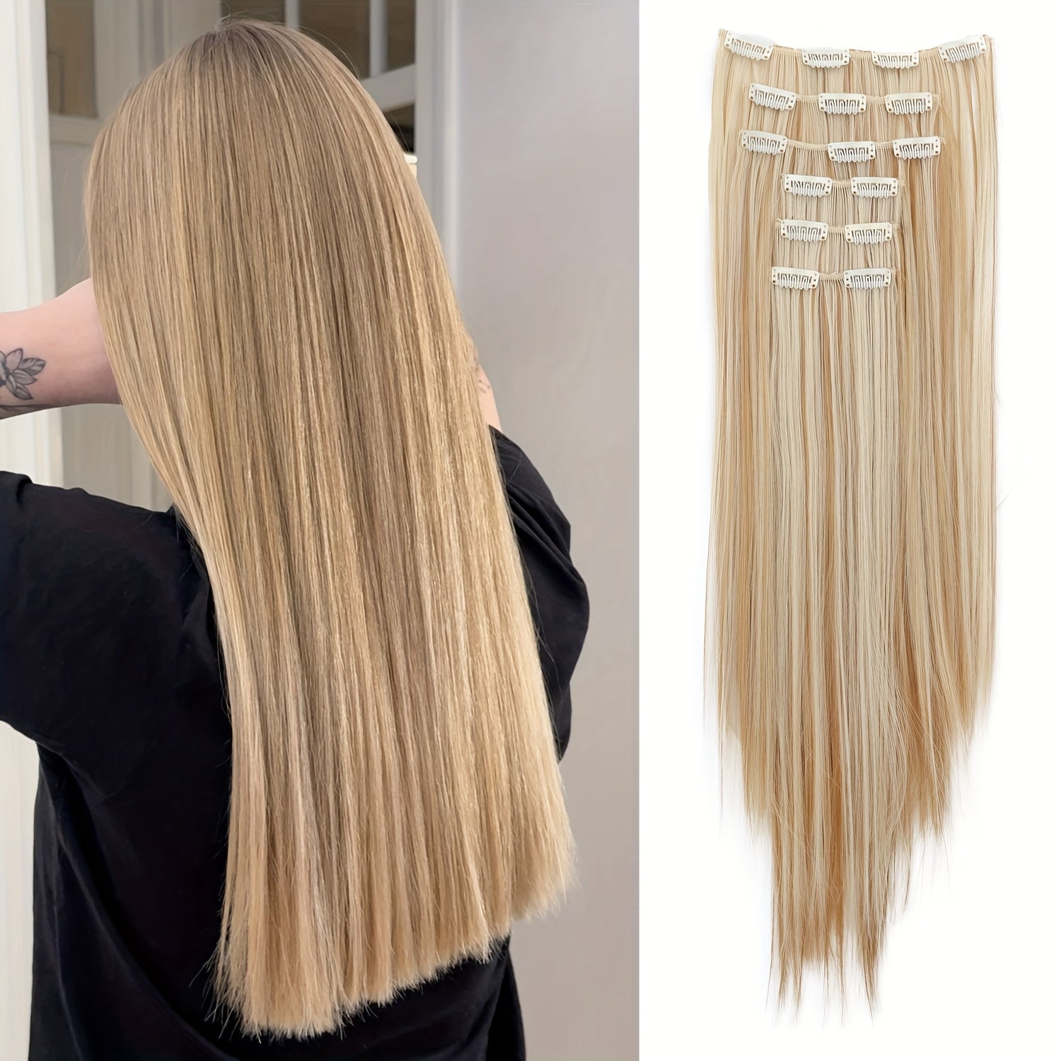 24 Inch 16-Clip Set of Synthetic Hair Extensions, Halloween Special, Straight Hair, with Basics Style, for Women, High-Temperature Fiber, Halloween Hair Accessories|Straight Hair Extensions|Durable Hairpieces