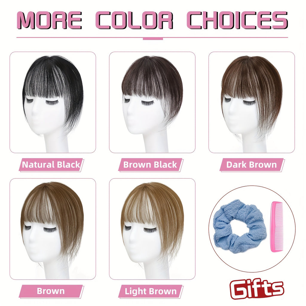 BIGTRSE 360° 3D Bangs Hair Clip - 100% Real Human Hair Topper with Straight Bangs & Side Swept Bangs, Natural Look for Women, Easy Clip-On for Daily Wear, Versatile Hairpiece, Sleek Hairpiece, Secure Hairpiece