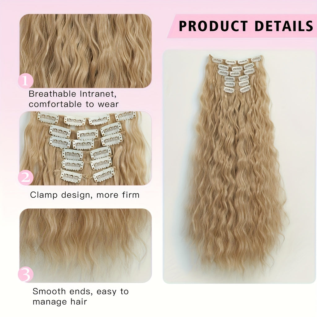 6pcs/set Wavy Long Hair Clip-in Extensions, Synthetic, Basic Style, Women's, Elegant Hair Accessories for Daily Use