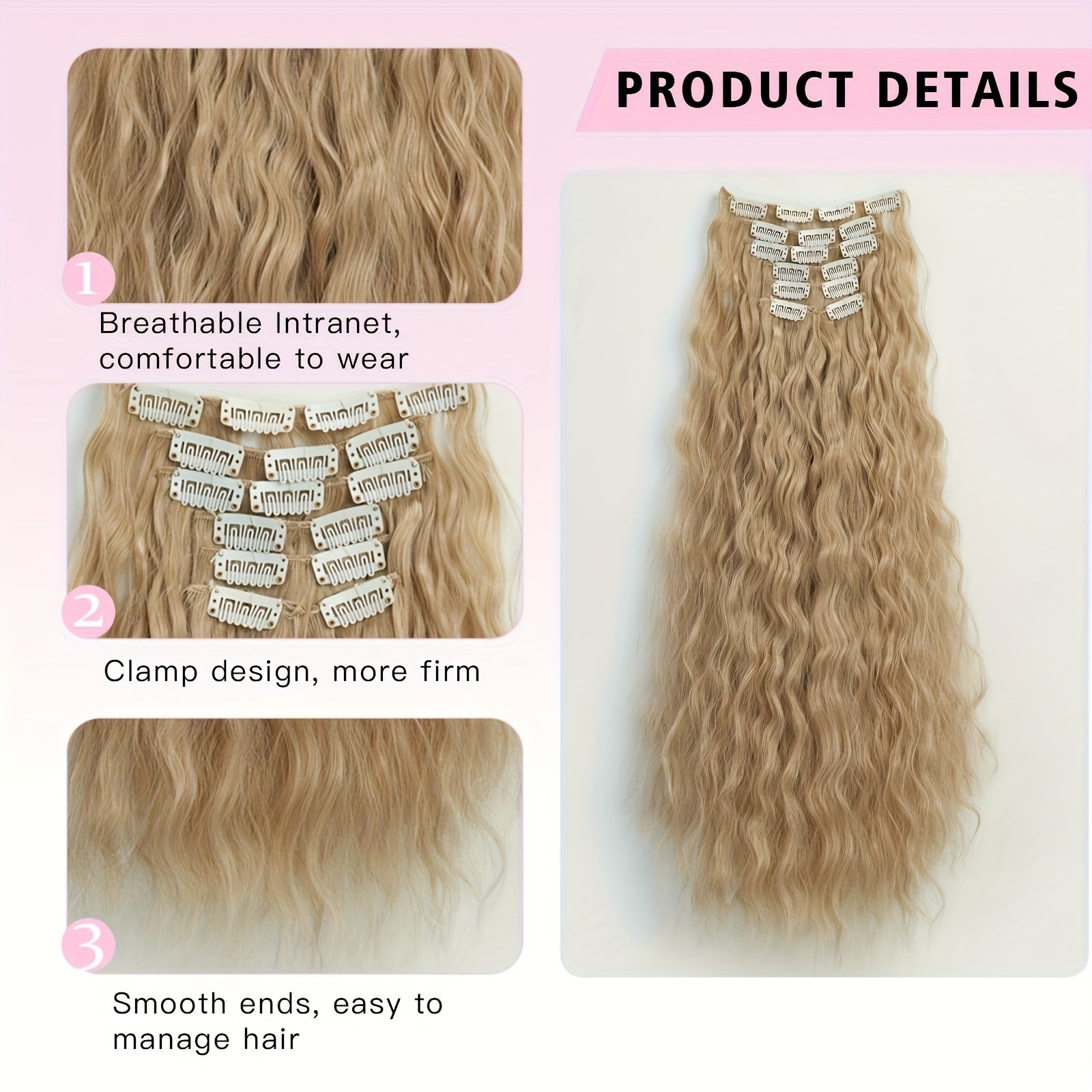 6pcs/set Wavy Long Hair Clip-in Extensions, Synthetic, Basic Style, Women's, Elegant Hair Accessories for Daily Use