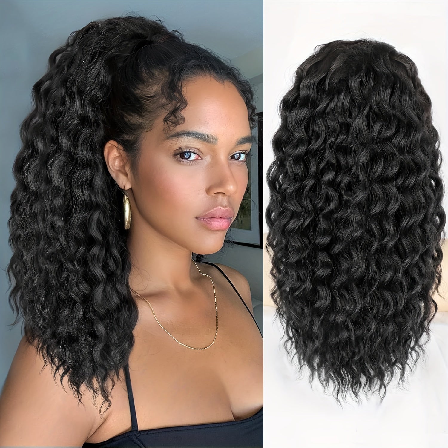 Curly Ponytail Extension Drawstring Ponytail for Women Black Mixed Ginger Curly Clip in Hair Extensions 20/26 Inch Ponytail Extension Synthetic Hairpiece for Daily Party
