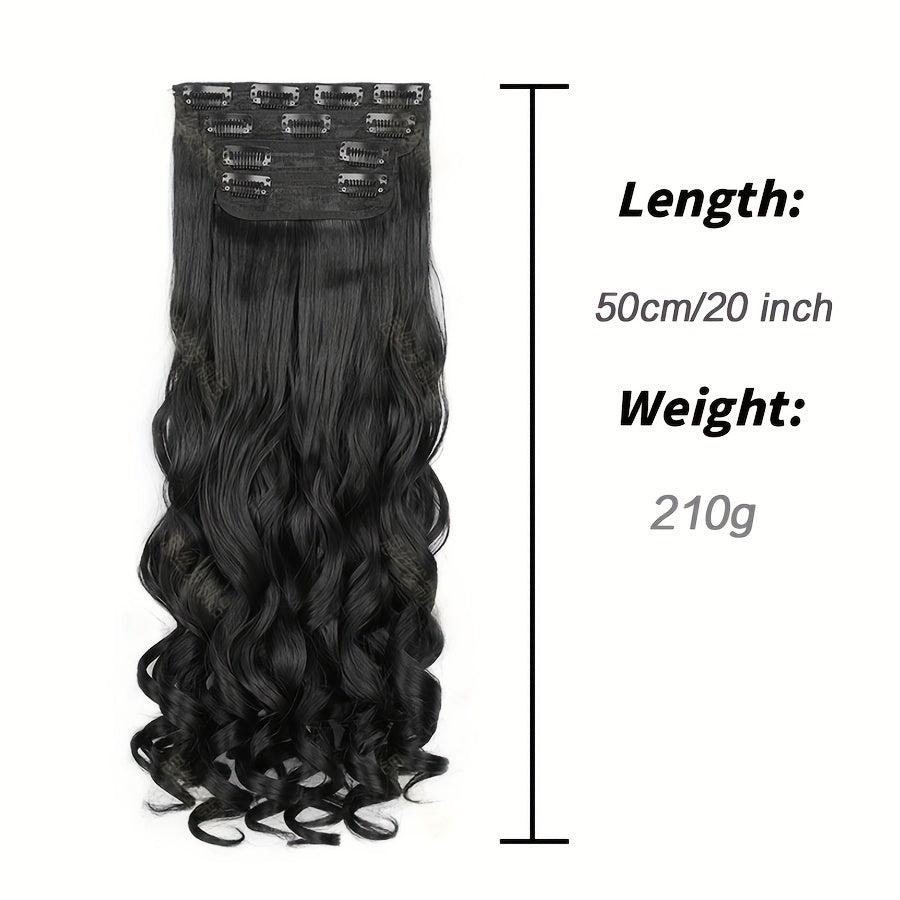 20-Inch Clip-In Hair Extensions for Women - 4pcs Set, Long Bouncy Curly Synthetic Hairpieces, Heat Resistant, Hair Clip Extensions