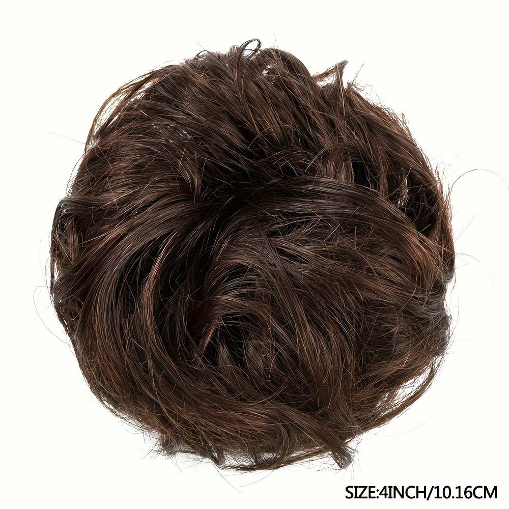 [2pcs Brazilian Hair Buns] 2pcs 4 Inch Brazilian Human Hair Messy Bun Chignon Extensions - Soft & Comfortable Elastic Scrunchie Updo Hair Pieces for Women, Natural Look, Easy Maintenance, Versatile for Daily & Formal Events