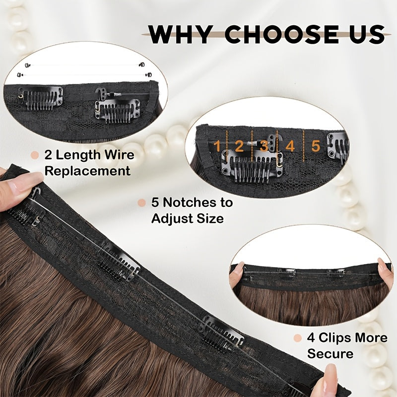 4 Clips Adjustable Size Invisible Wire Hair Extensions With Transparent Wire Synthetic Hair Piece Long Wavy Secret Headband Hairpieces For Women Daily Wear And Halloween Party