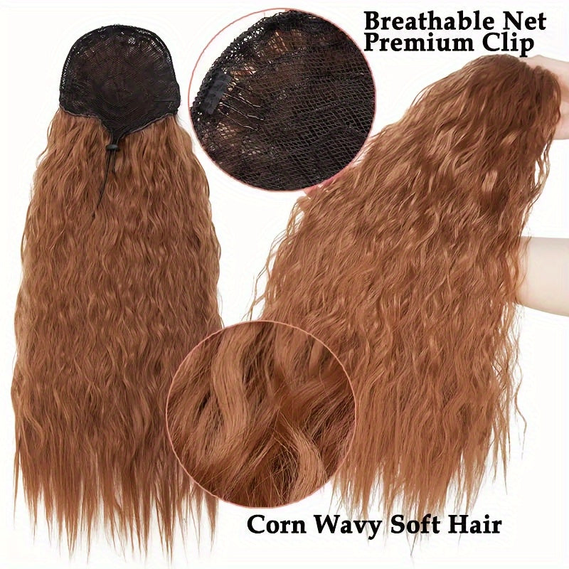 18inch/45cm Long Kinky Corn Wave Ponytail Hair Extension Synthetic Drawstring Afro Curly Wavy Pony Tail Wrap Around Pony Tails Clip In Hairpieces Layered Hairpiece Black Brown Blonde Highlight For Women Daily Party Halloween Christmas Use