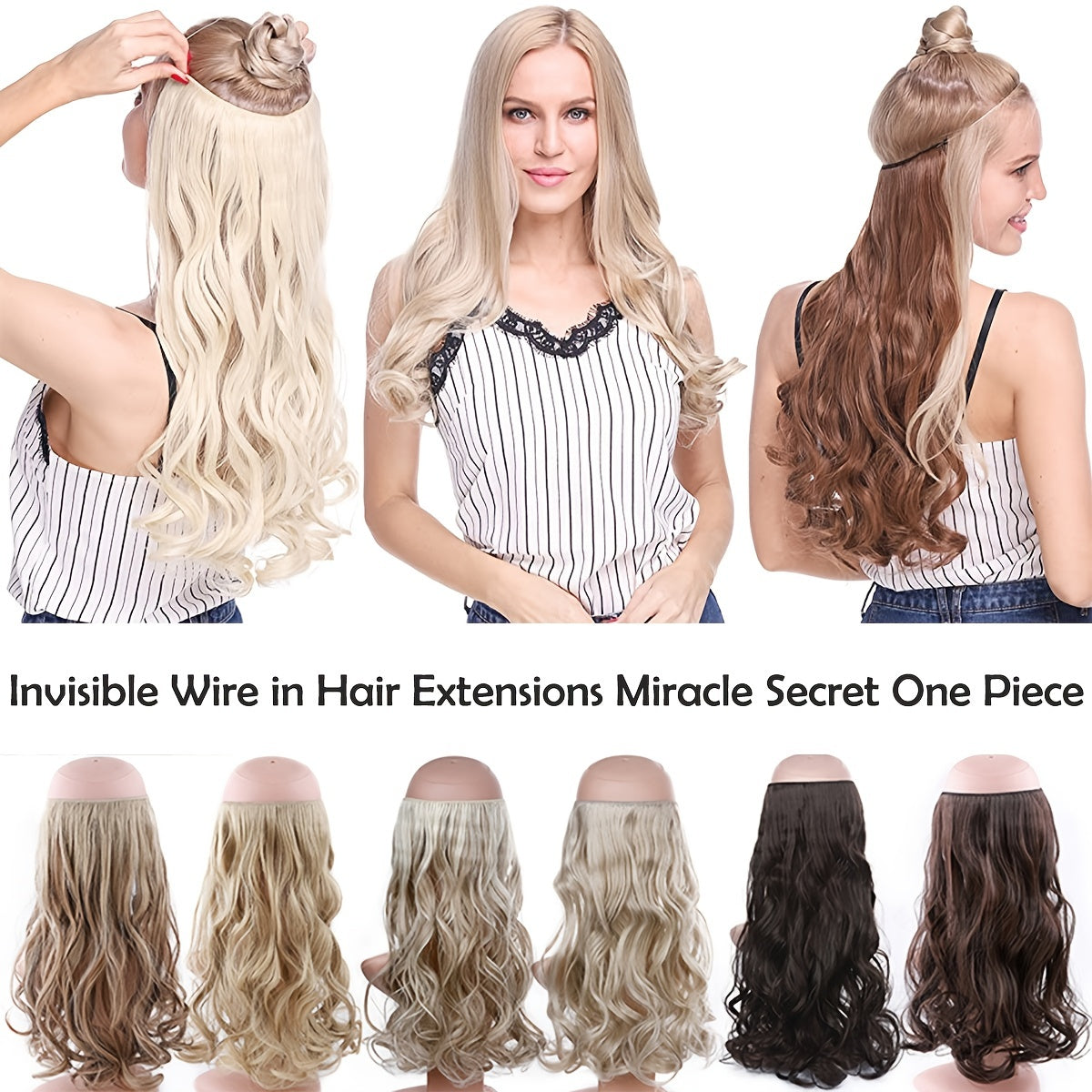 Hair Extensions Invisible Hair Extensions Secret Hidden Wire Long Curly Hair Pieces For Women Synthetic Halloween Christmas